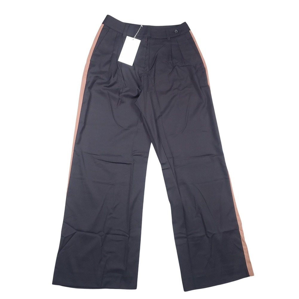 Wildfang Empower Wide Leg Trousers Womens 10 Black Pink Stripe Pants‎ Tall New